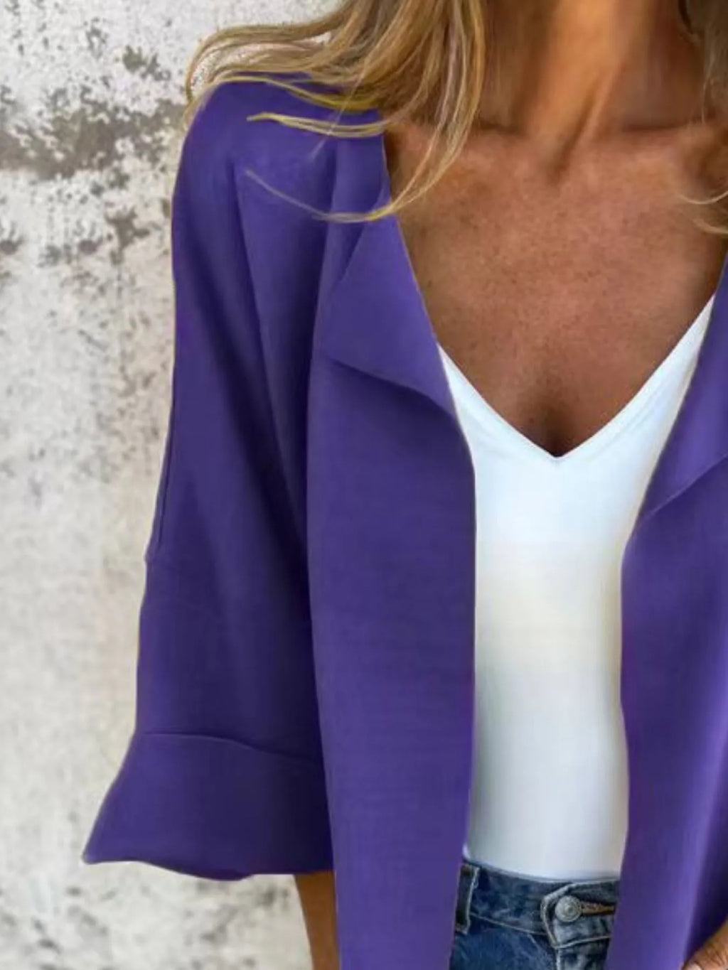Full Size Open Front 3/4 Sleeve Cardigan Plus Size