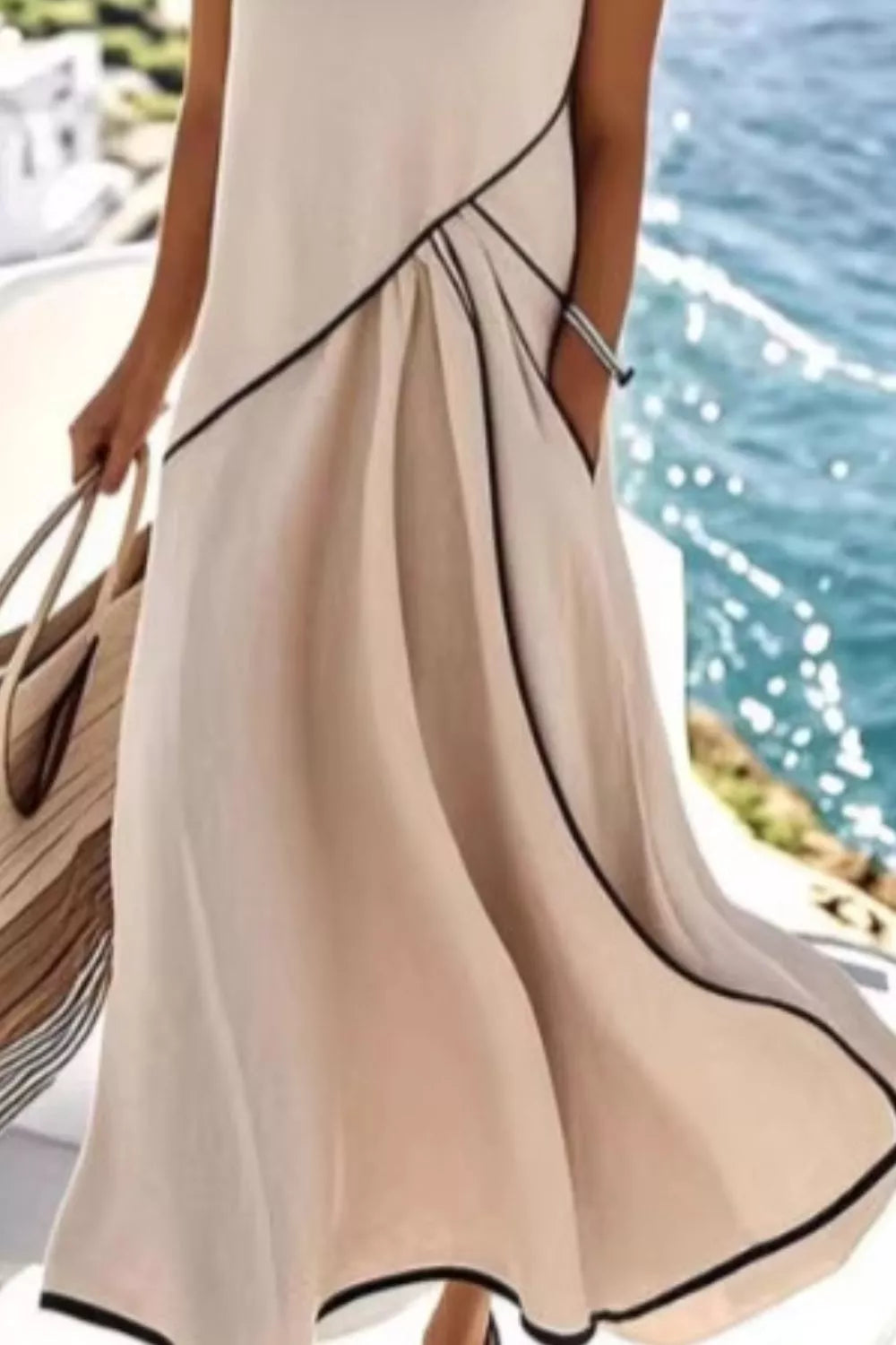 Sleeveless Casual Maxi Dress with Contrast Trim