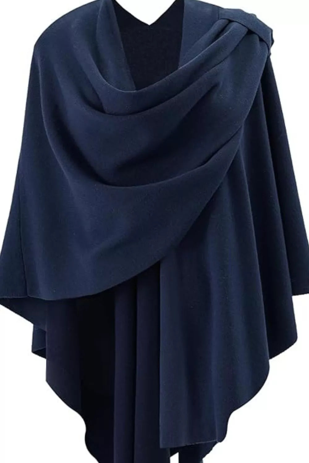 Draped Knitted Split Cape Shawl with Strap