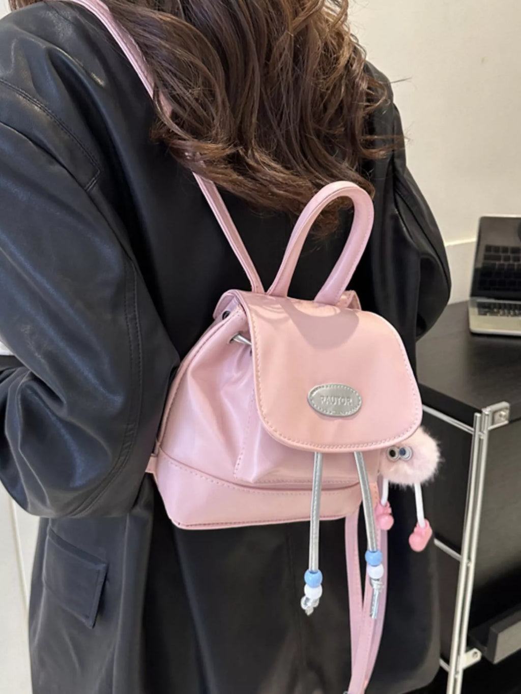 Mini Leather Drawstring Backpack Bag