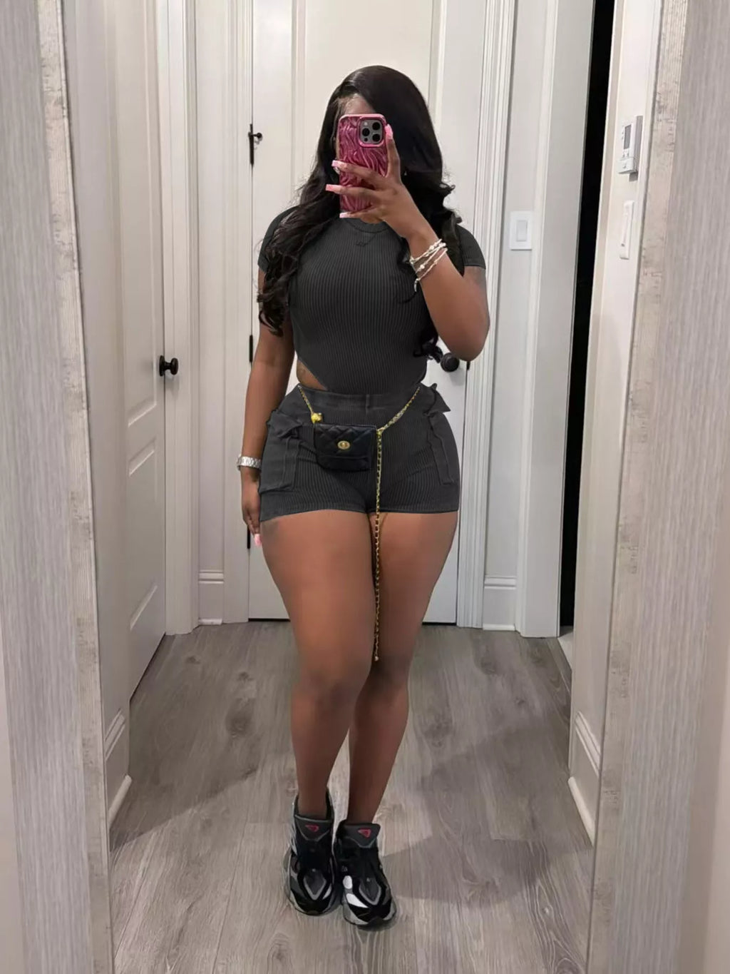 Ribbed Knit Bodysuit and Shorts Set