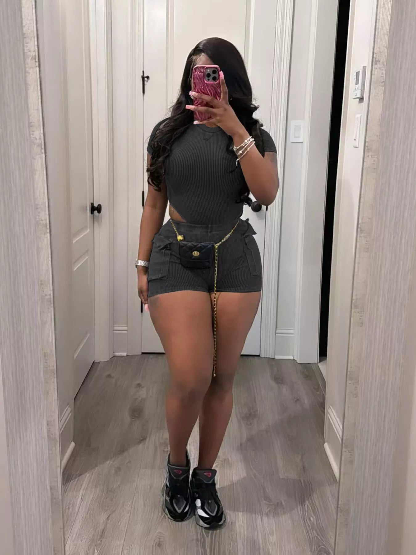 Ribbed Knit Bodysuit and Shorts Set