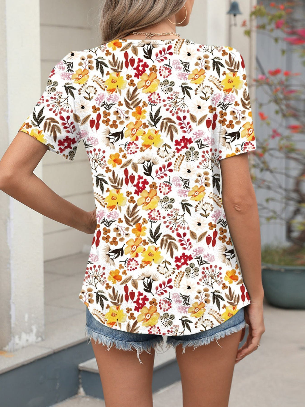 Floral Print Short Sleeve Blouse