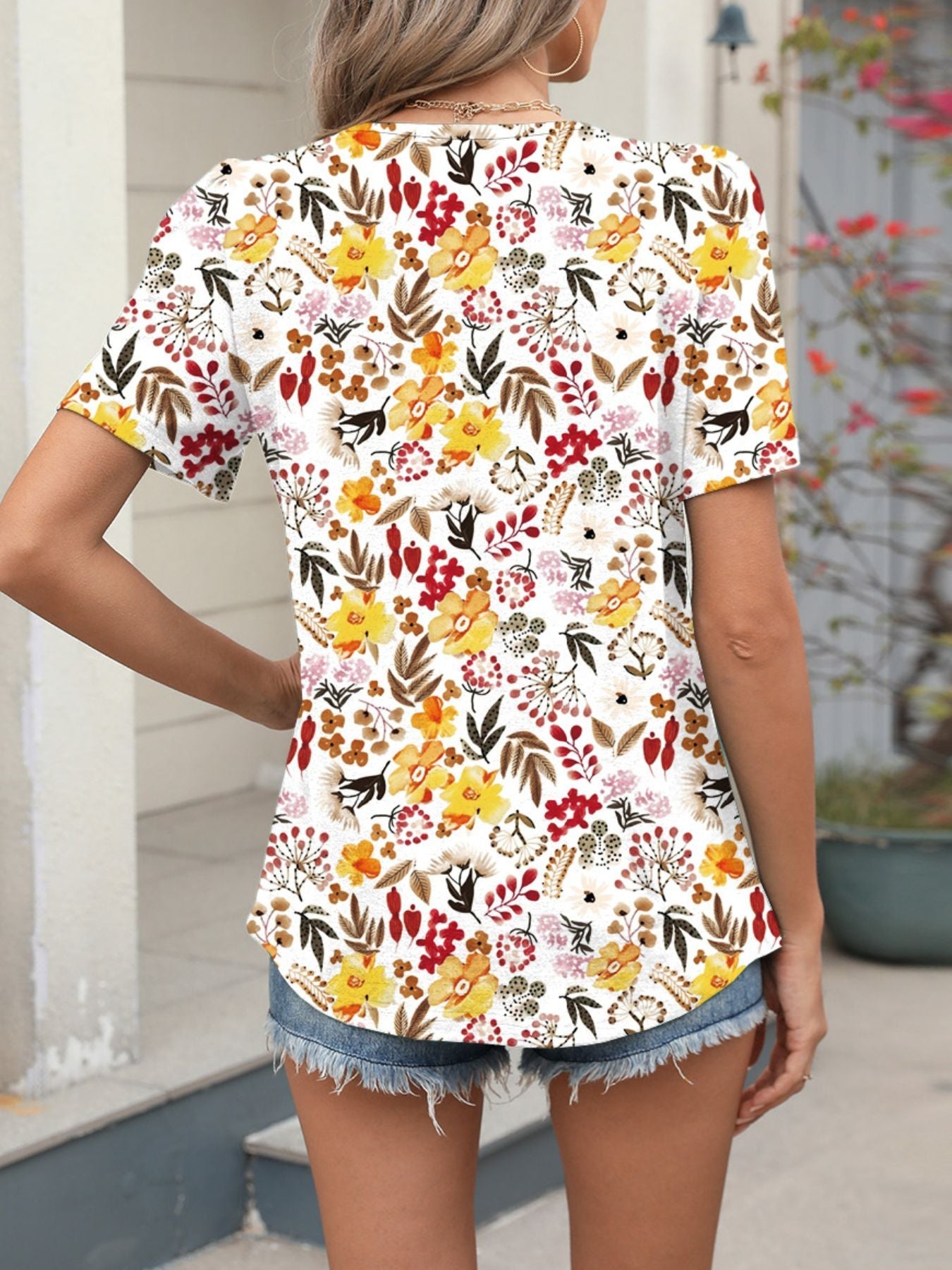 Floral Print Short Sleeve Blouse