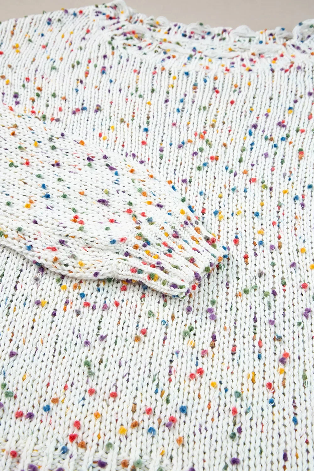 Confetti Distressed Hem Long Sleeve Sweater