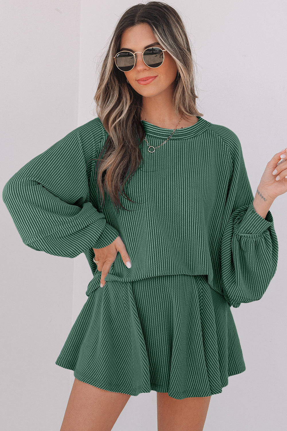 Corded Top and Ruffle Mini Skort Set