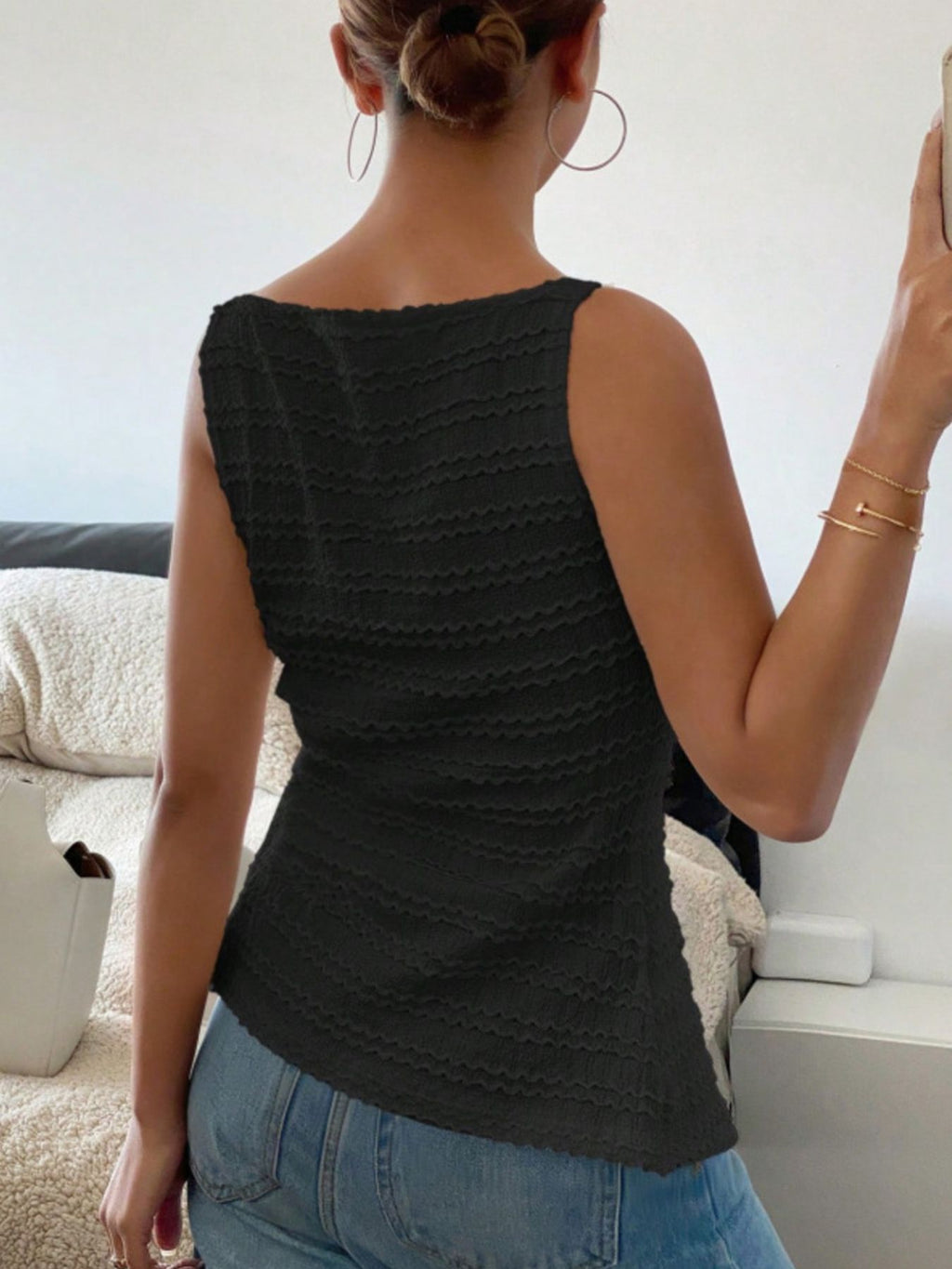 Textured Button-Front Tank