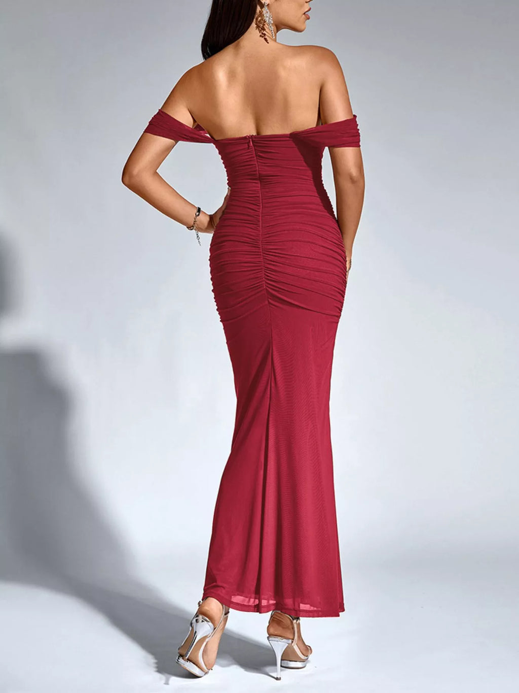Off-Shoulder Ruched Mermaid Maxi Dress