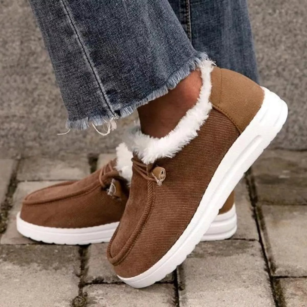 Fuzzy Lined Corduroy Slip-Ons