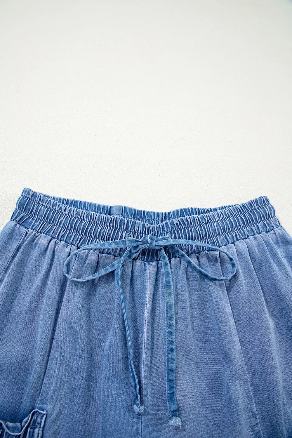Drawstring Elastic Waist Pocketed Loose Jeans