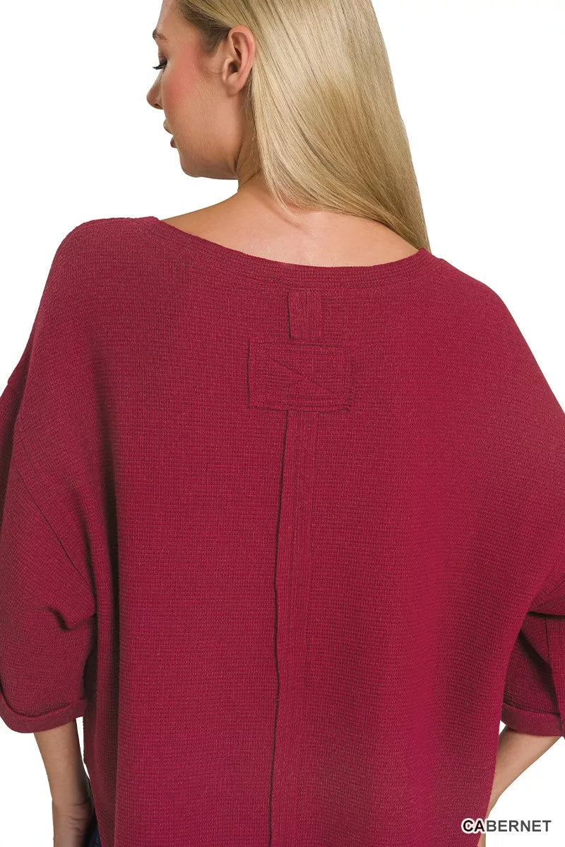 Zenana Double Knit Exposed Seam Curved Hem Top