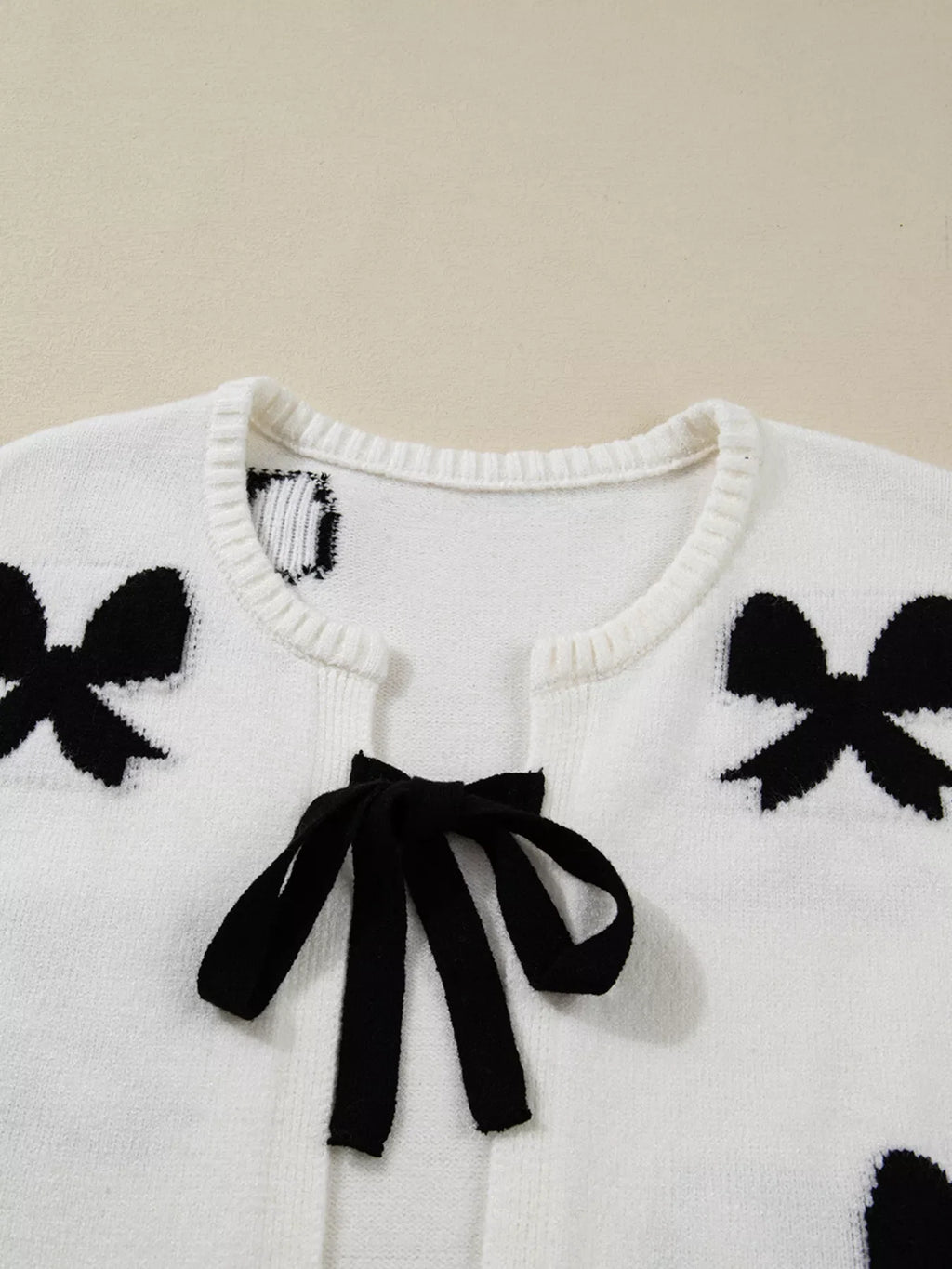 Tie Front Bow Pattern Cardigan