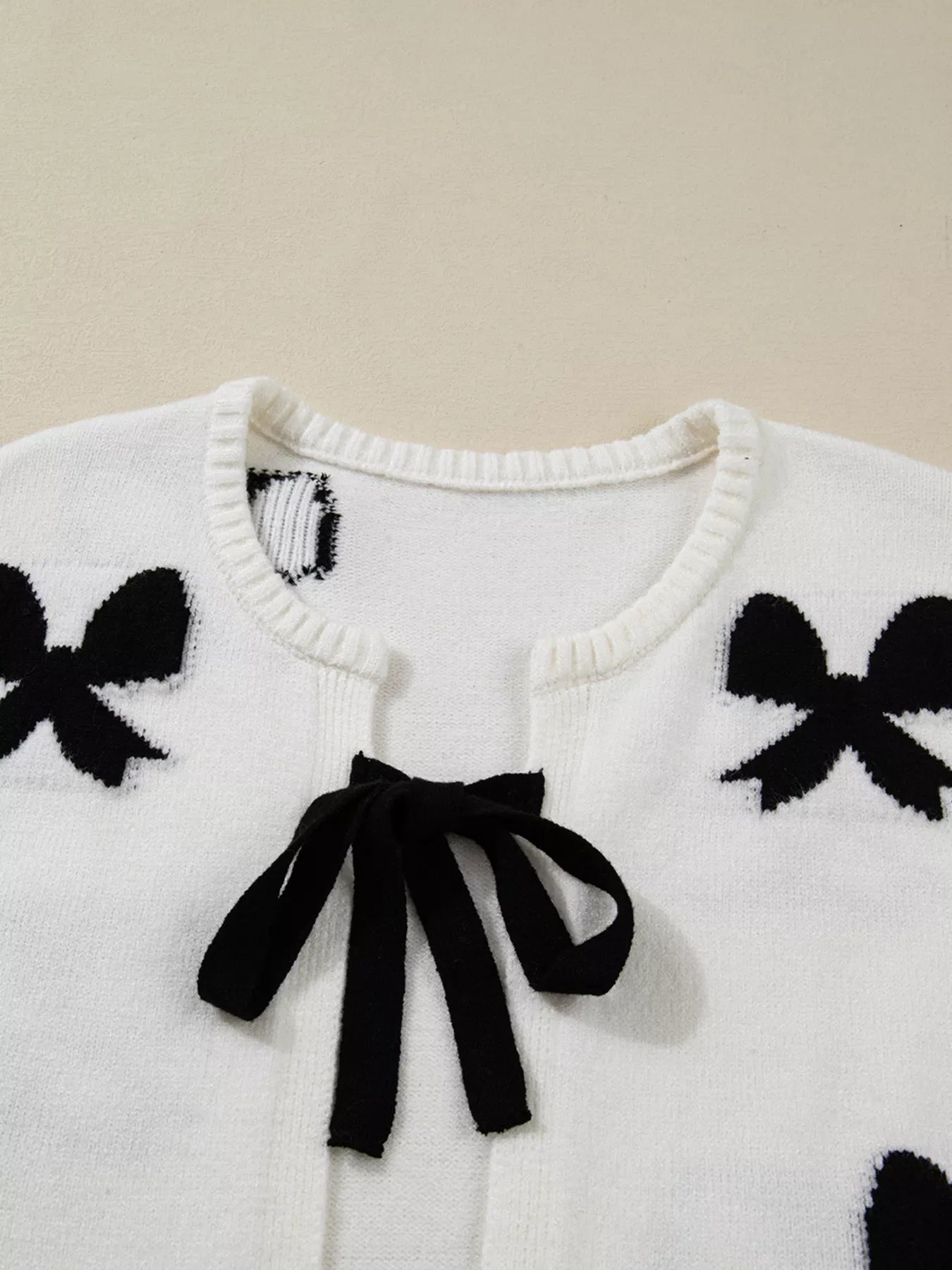 Tie Front Bow Pattern Cardigan