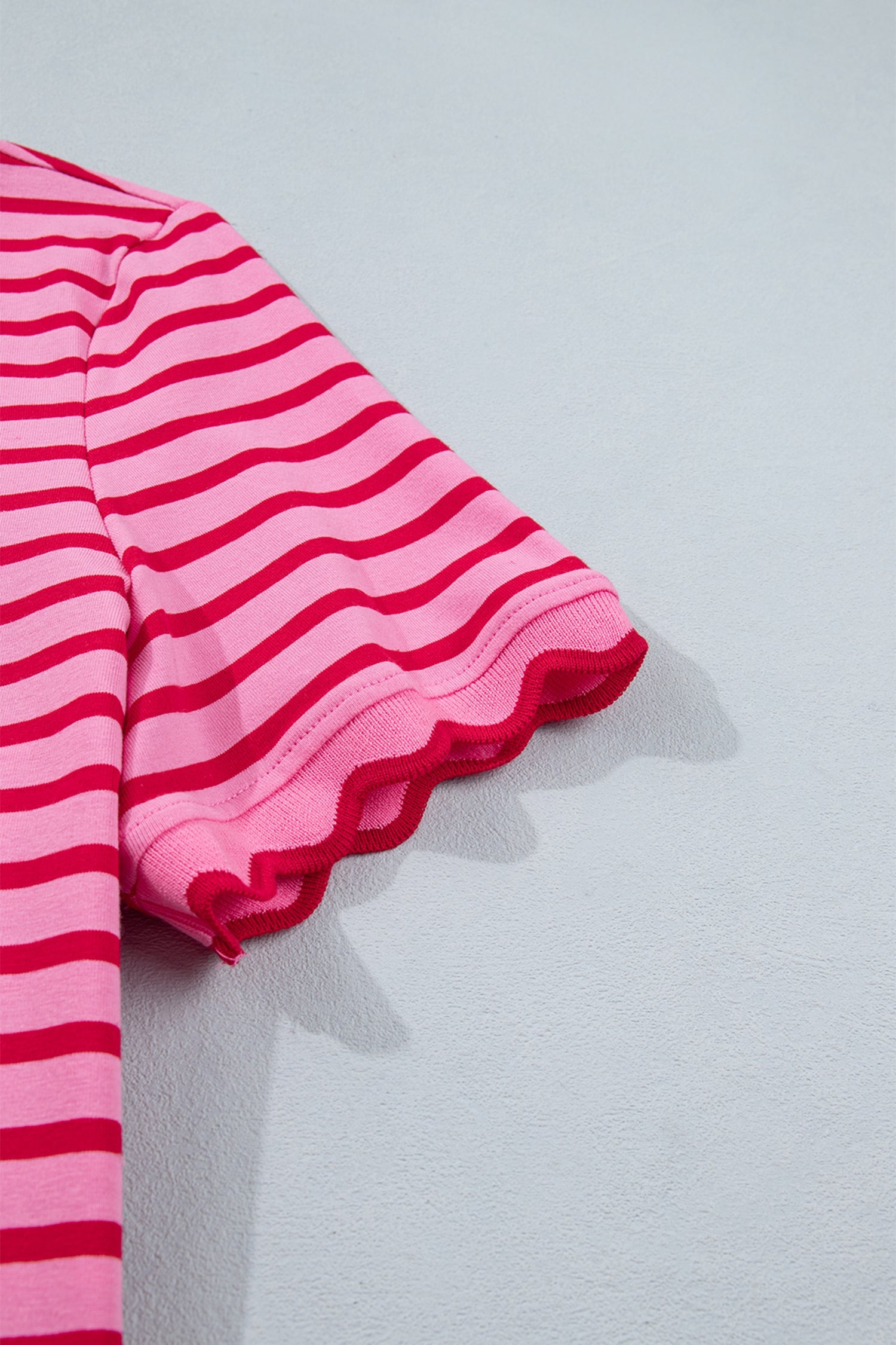 Stripe Scallop Trim Round Neck T-Shirt