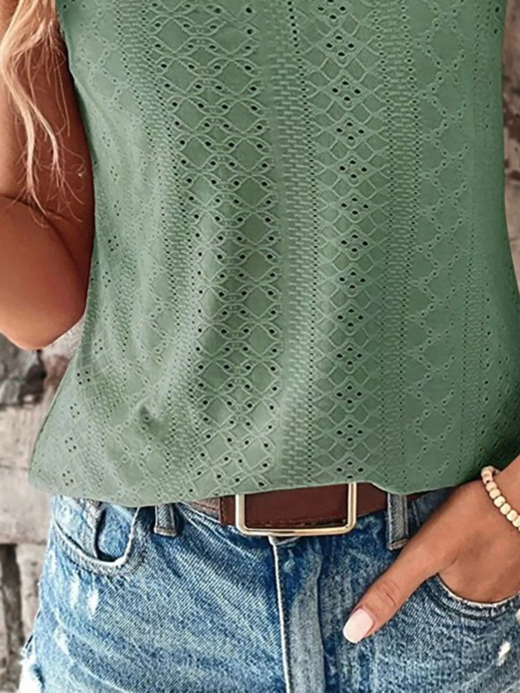 Eyelet Lace Trim V-Neck Tank Top