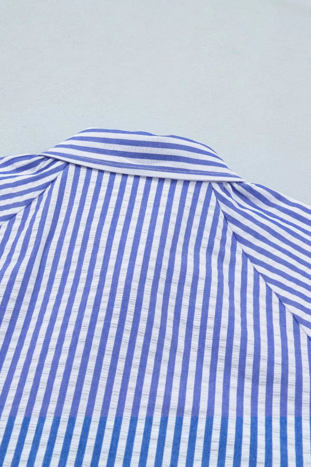 Striped Floral Embroidered Puff Sleeve Button Down Shirt