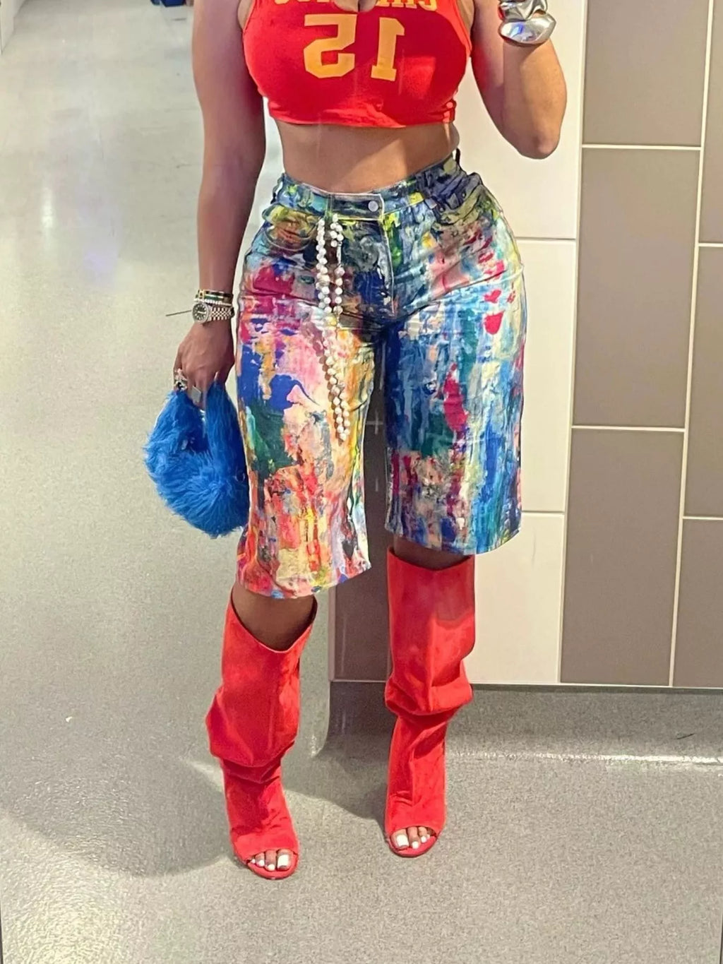 Artistic Splash Print Shorts