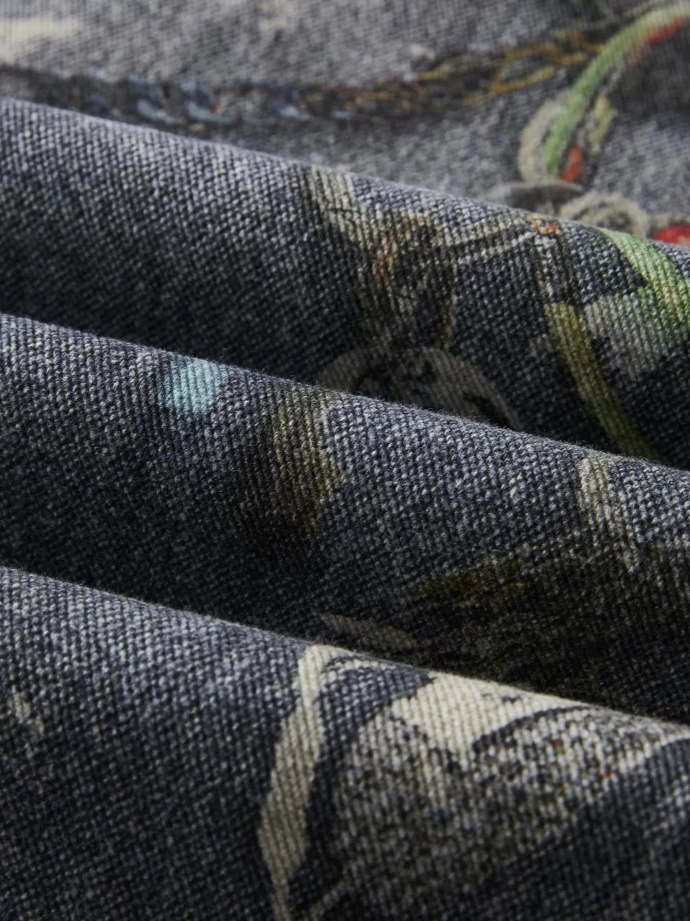 Men's Distressed Printed Wide Leg Jeans