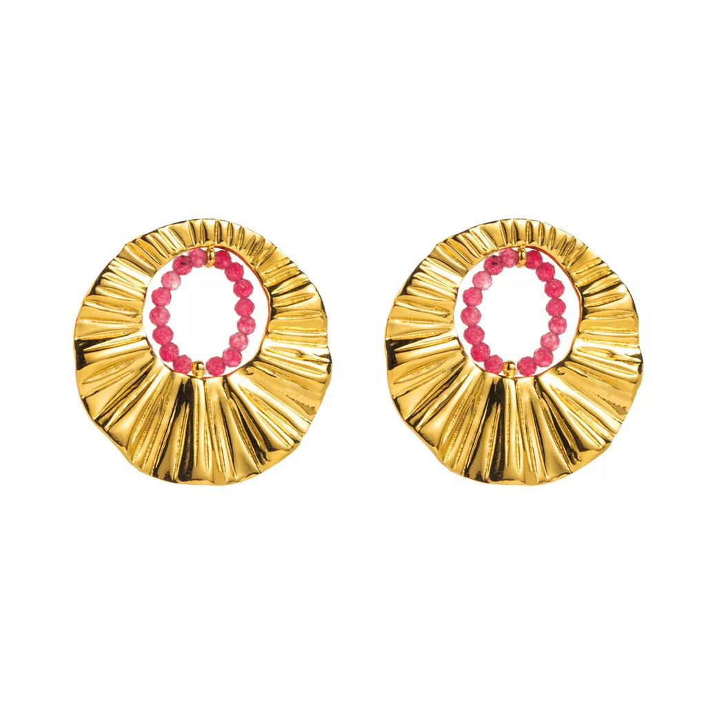 18K Gold-Plated Bead Round Earrings