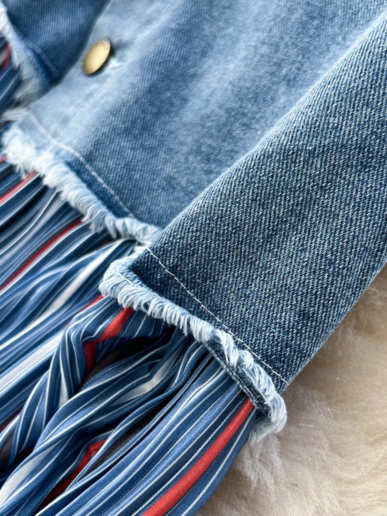 Full Size Striped Patchwork Denim Skirt Plus Size