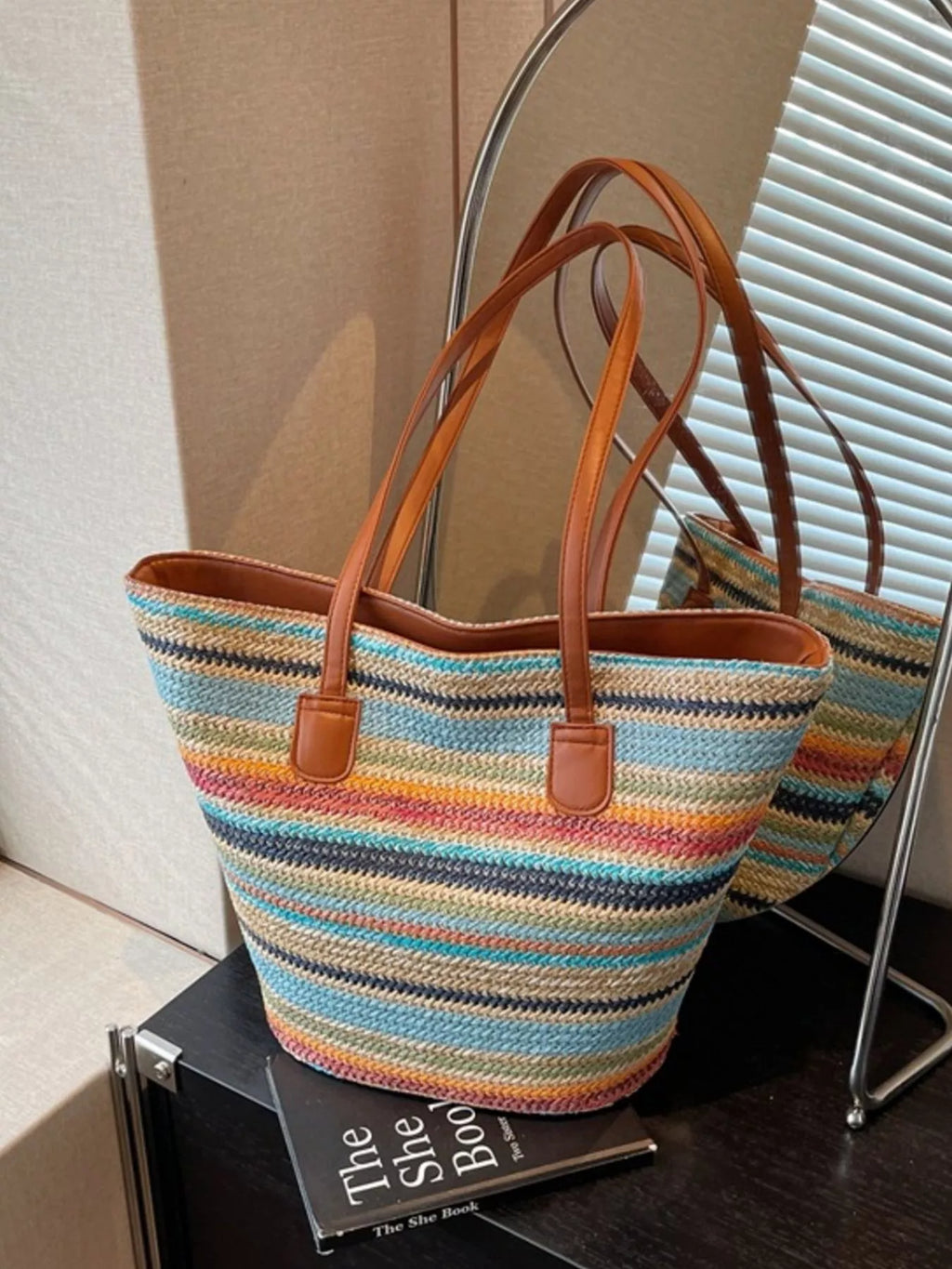 Striped Woven Shoulder Bag
