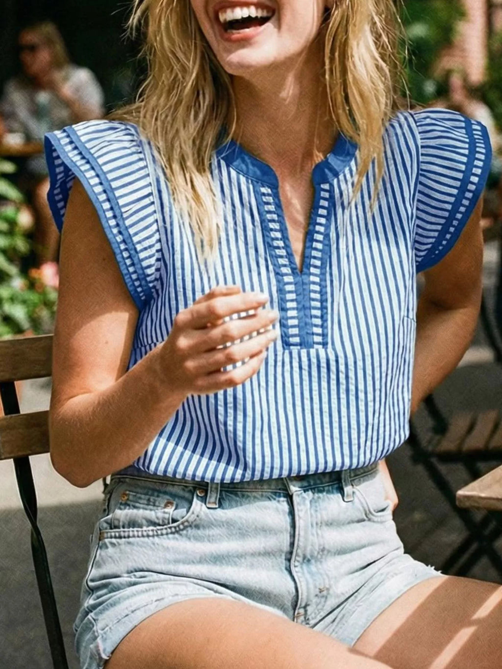Striped Ruffle Sleeve Blouse