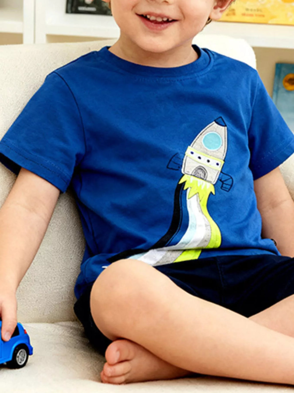 Children's Rocket Round Neck Short Sleeve T-Shirt