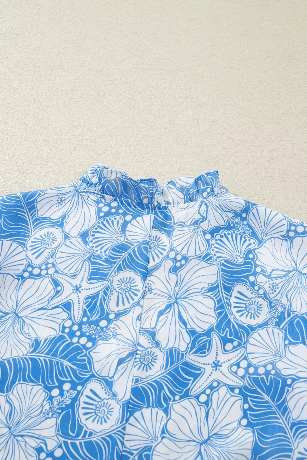 Floral Print Scalloped Trim V Neck Short Sleeve Blouse