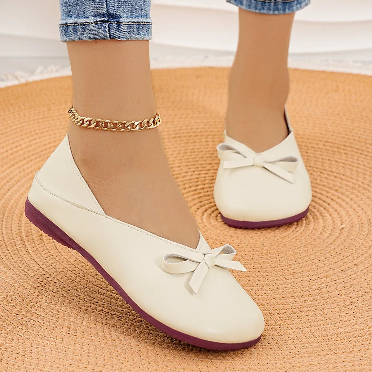Bow Round Toe Flats Slip-Ons