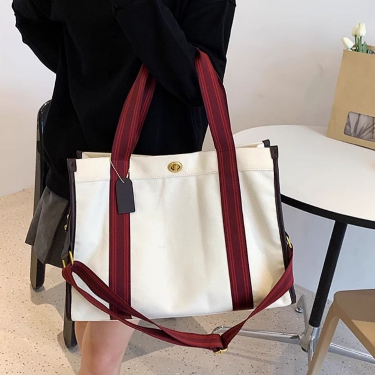 Contrast Canvas Tote Bag
