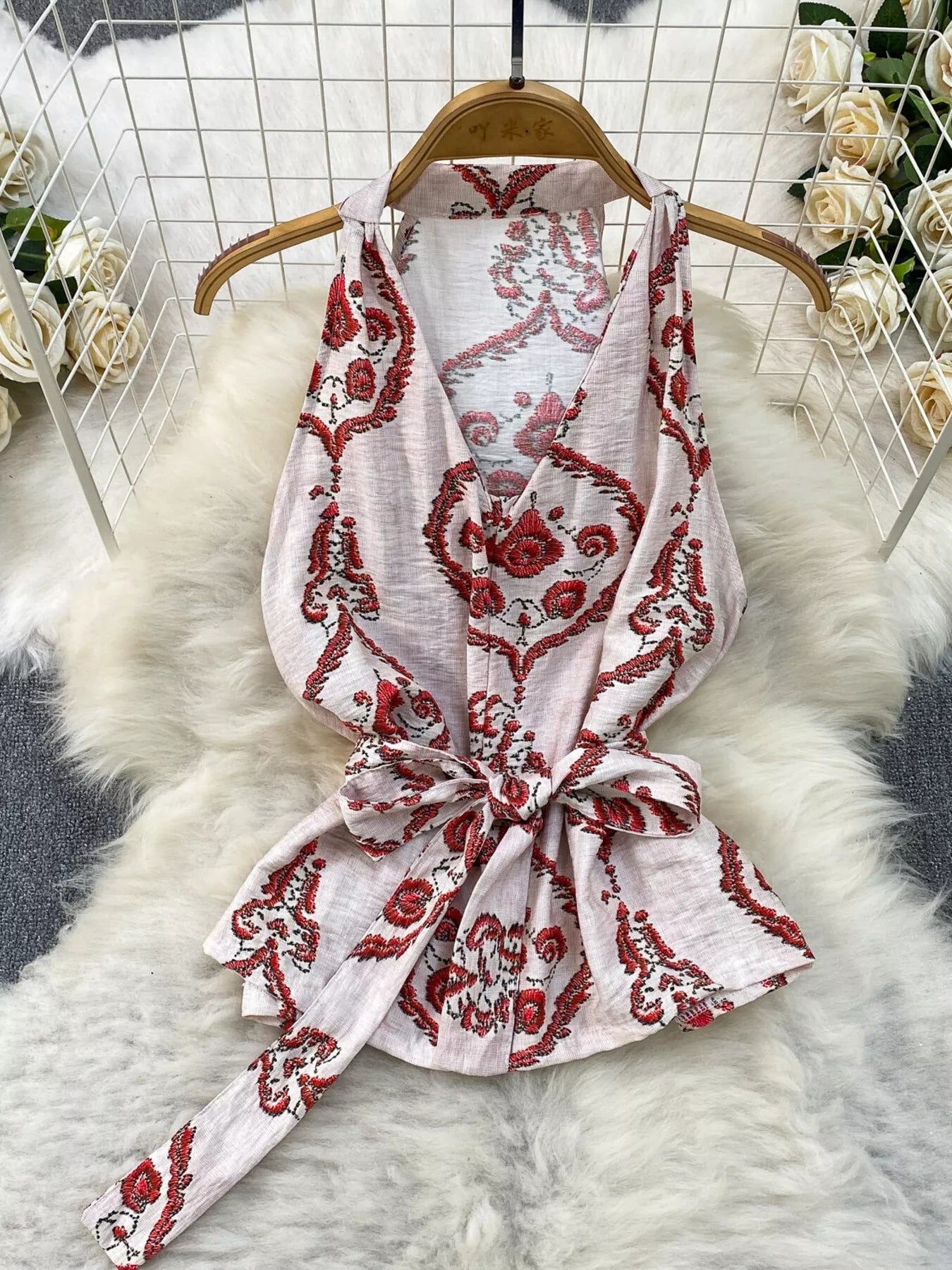 Printed Sleeveless Top and Wide Leg Pants Set