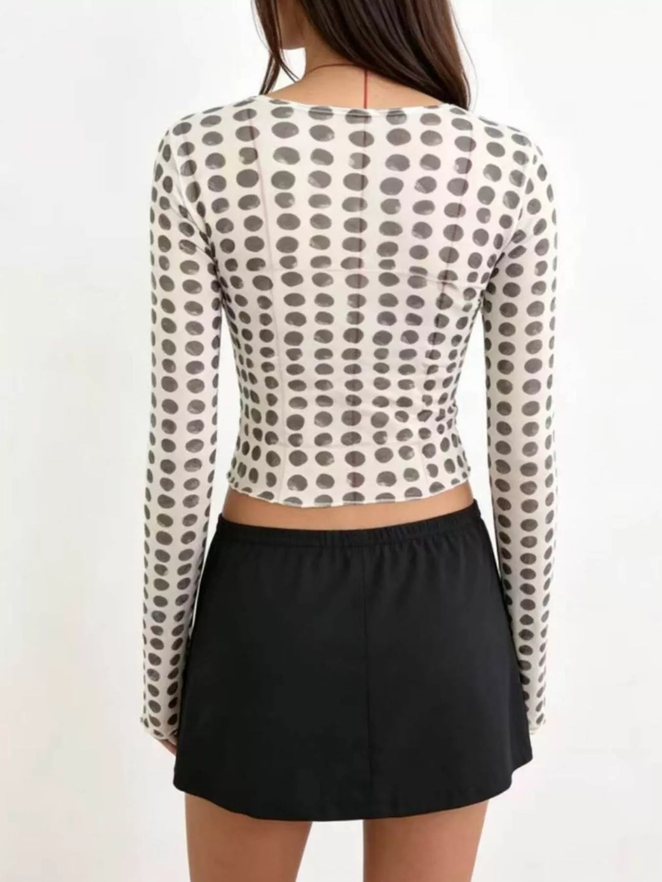 Polka Dot Mesh Flare Sleeve Top