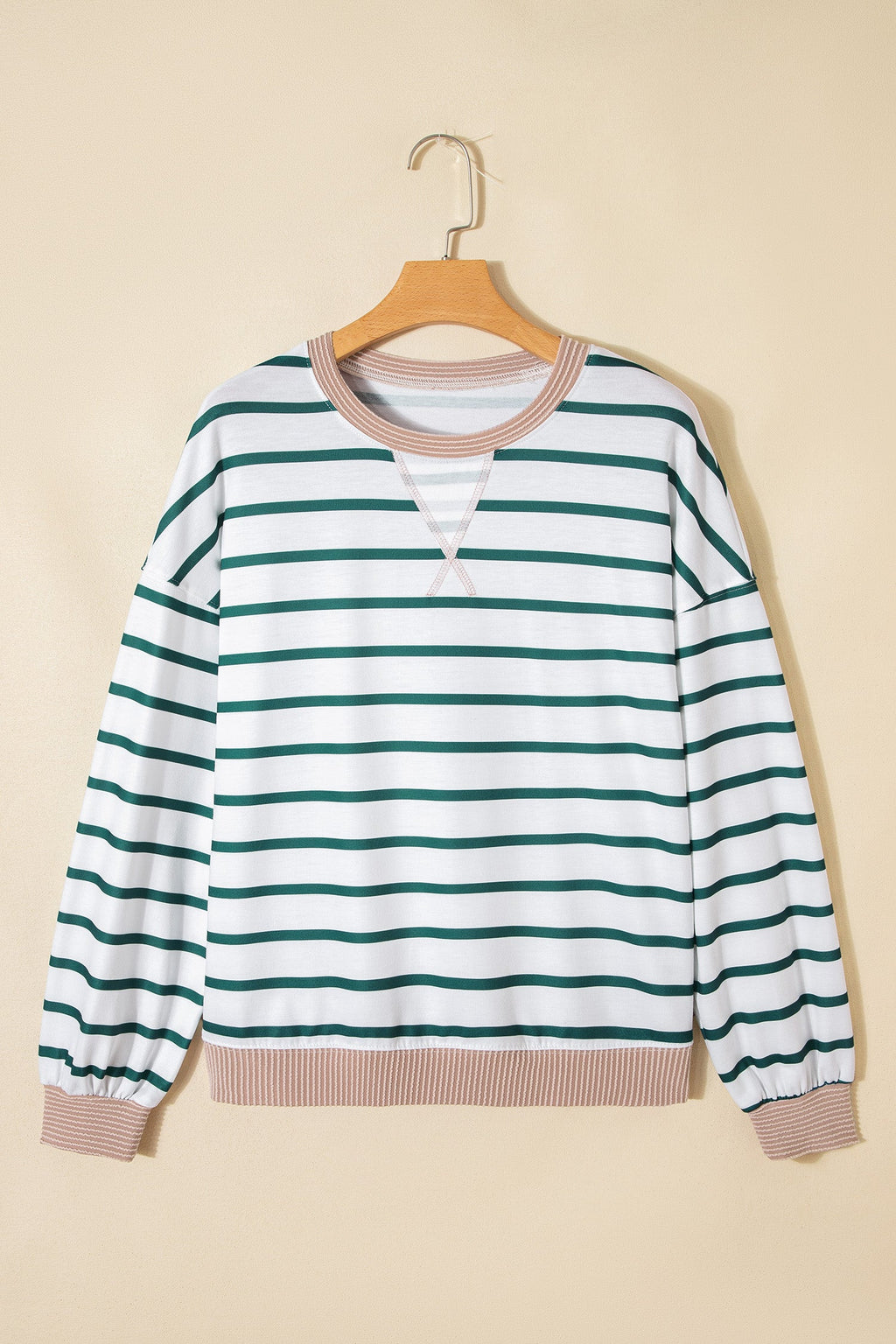 Stripe Patchwork Drop Shoulder Round Neck Sweatshirt