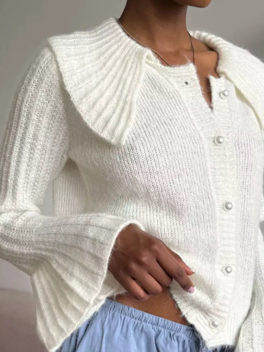 Button Up Flare Sleeve Cardigan