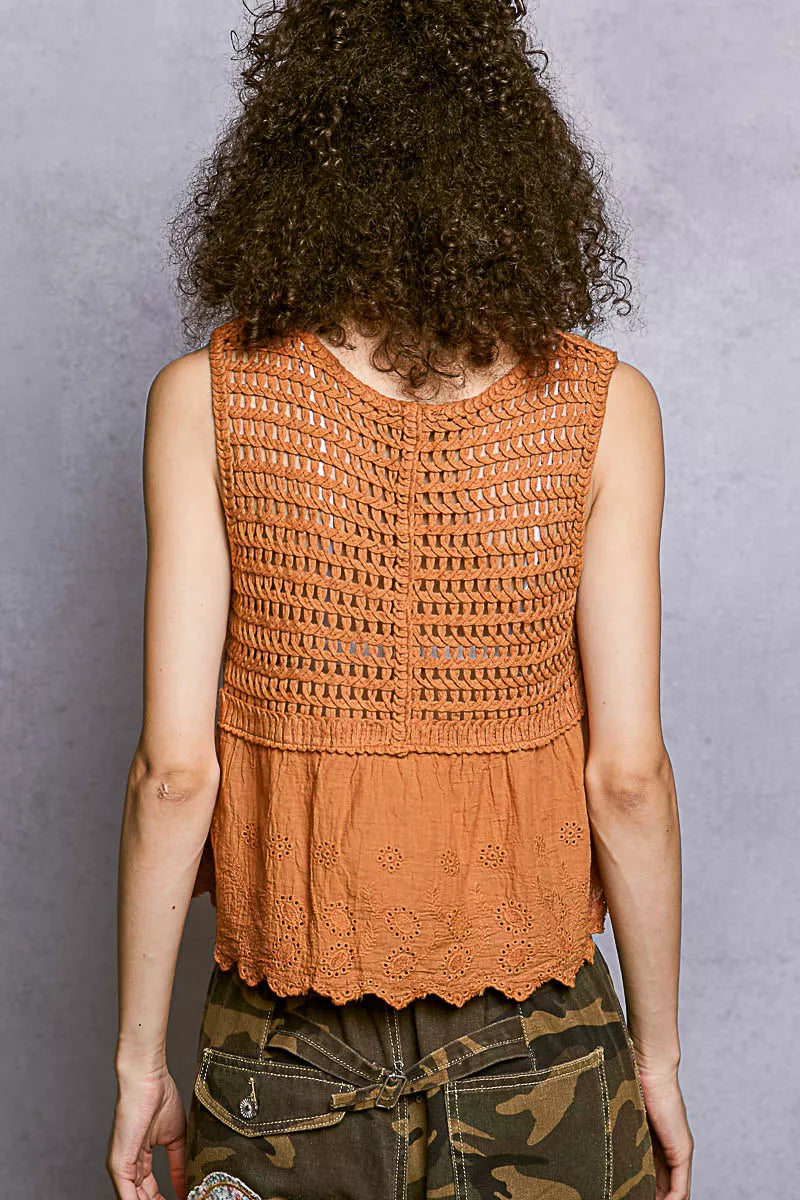 POL Crochet Cropped Tank with Scalloped Hem
