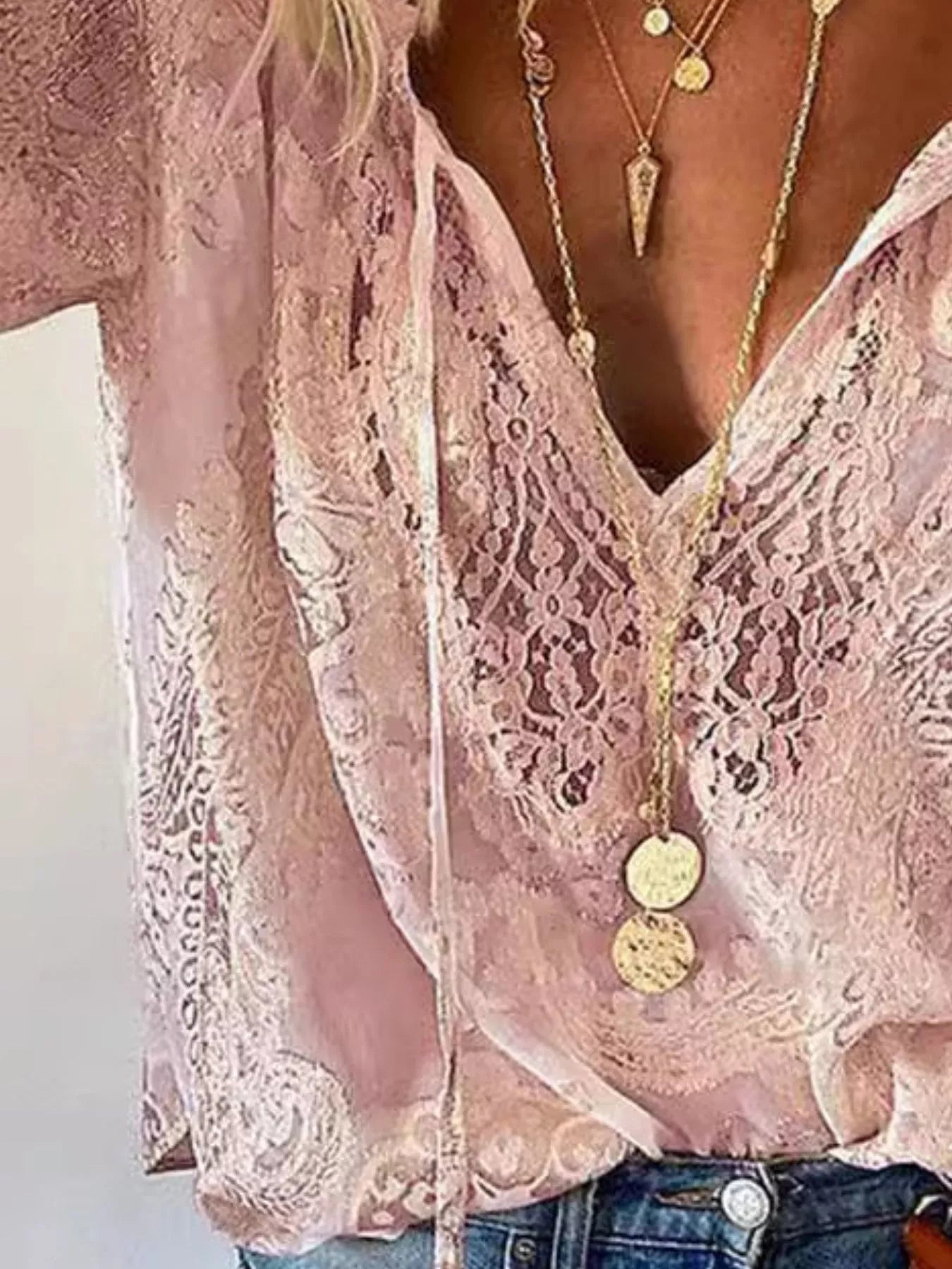 Lace Tie-Neck Blouse