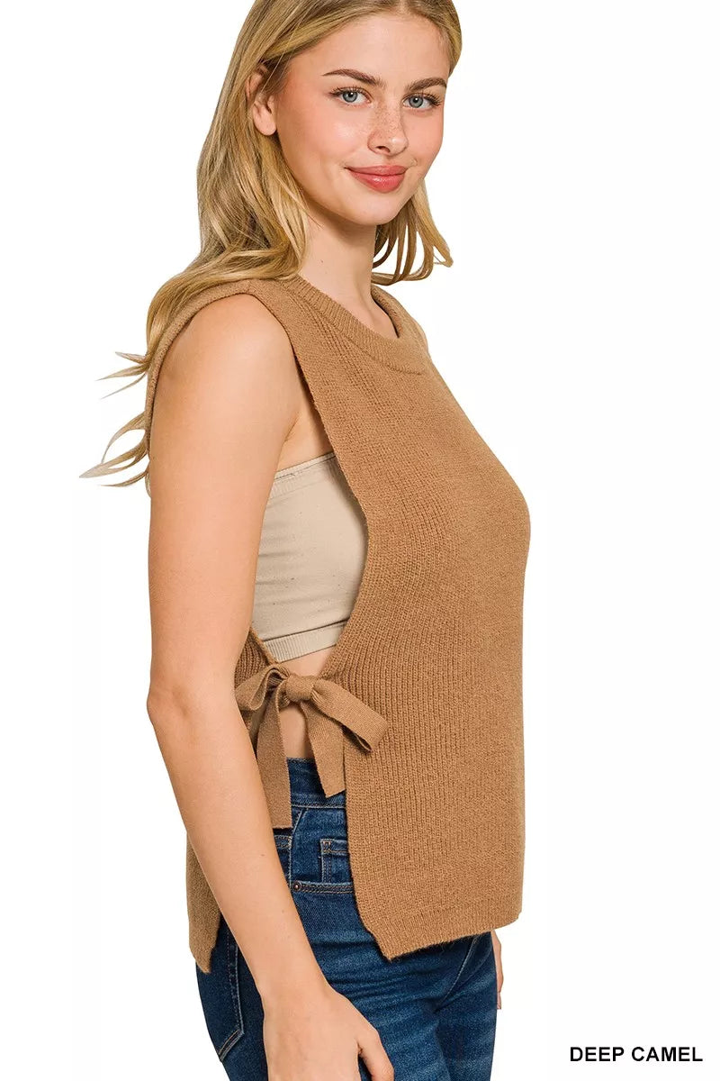 Zenana Side Tie Sweater Vest