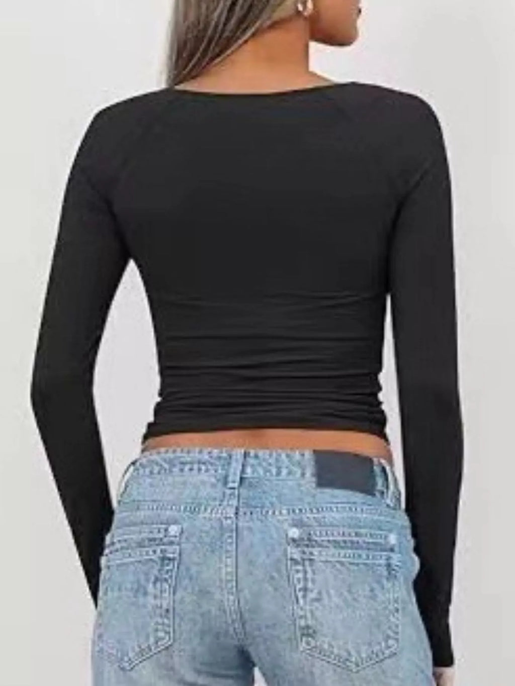 Twist Front Long Sleeve Fitted T-Shirt