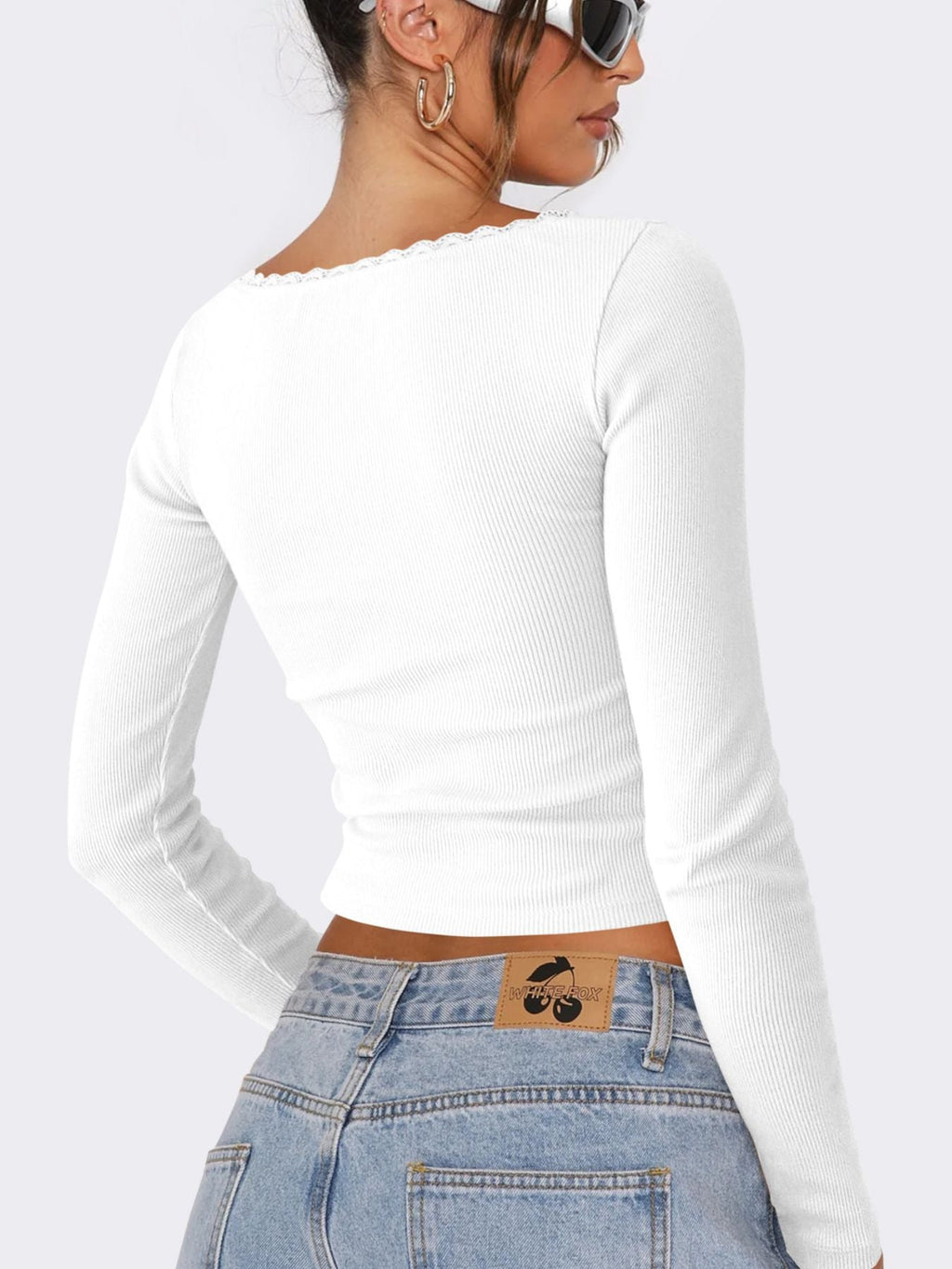Lace Detail Long Sleeve Crop T-Shirt