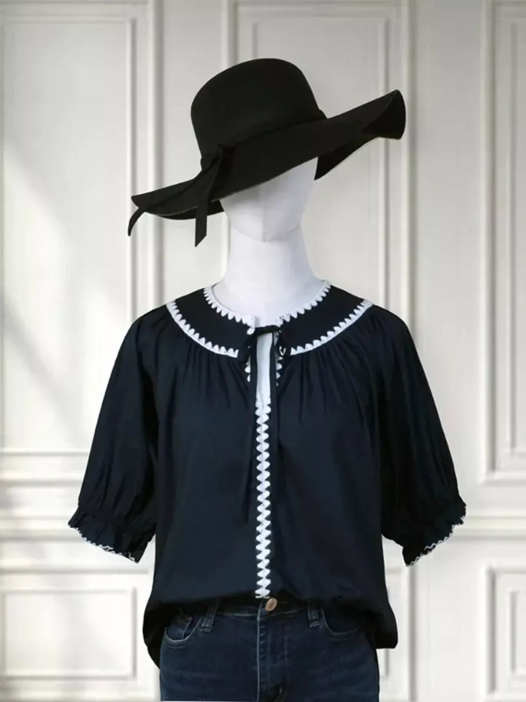 Full Size Tie Neck Short Sleeve Blouse Plus Size