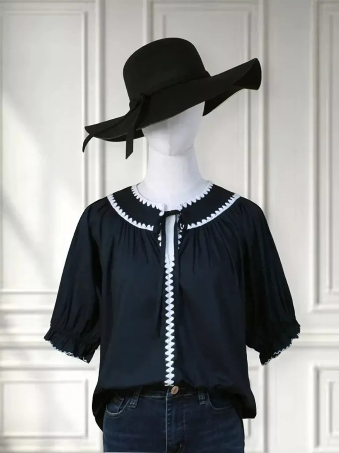 Full Size Tie Neck Short Sleeve Blouse Plus Size