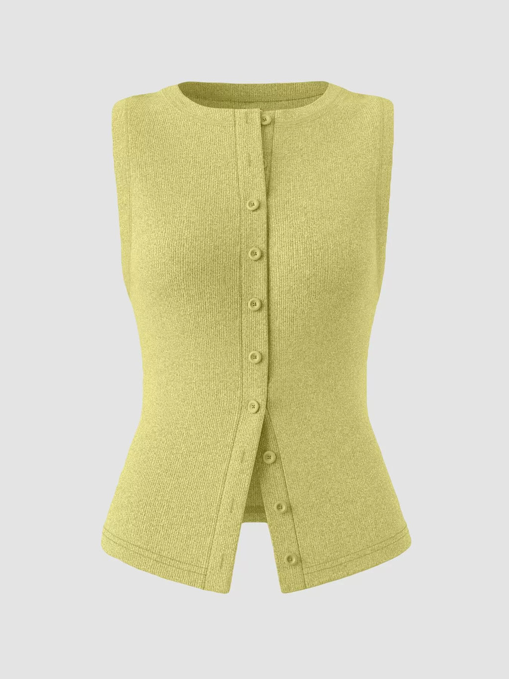 Ribbed Button-Front Sleeveless Tank