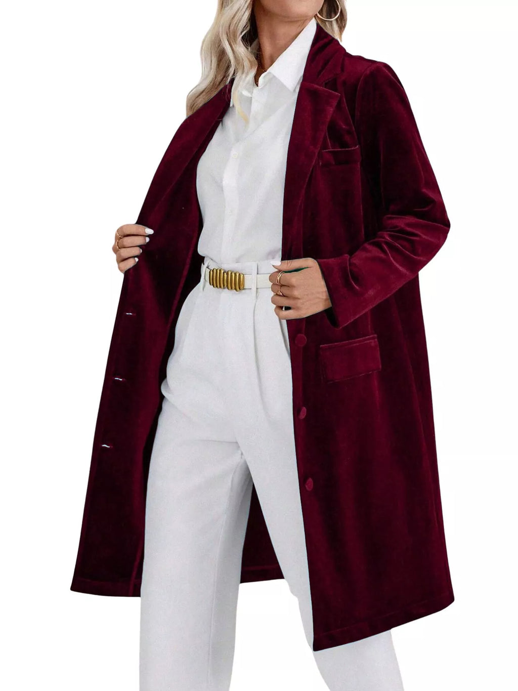 Lapel Collar Long Sleeve Longline Coat