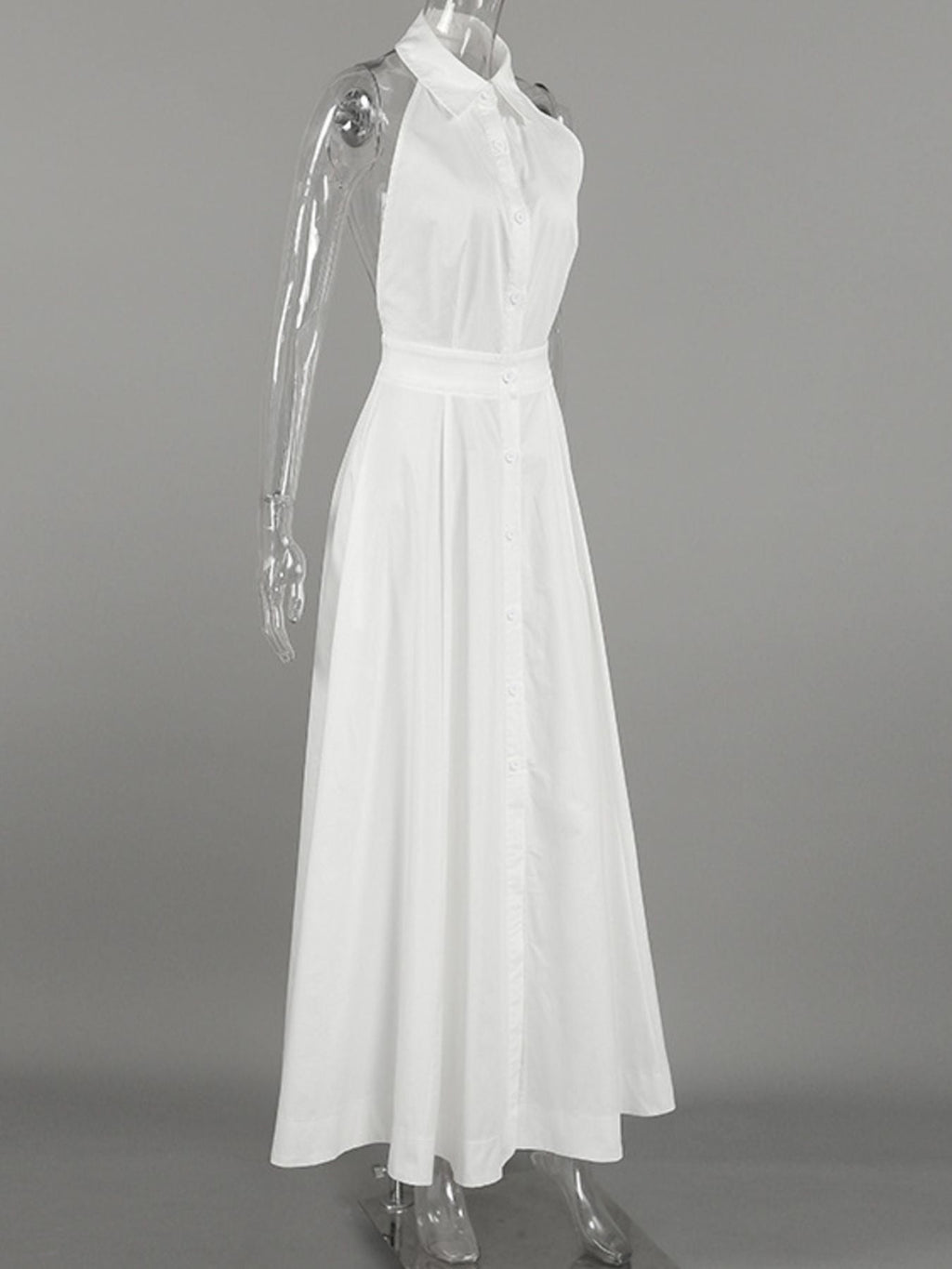 Backless Sleeveless Button Front Maxi Dress