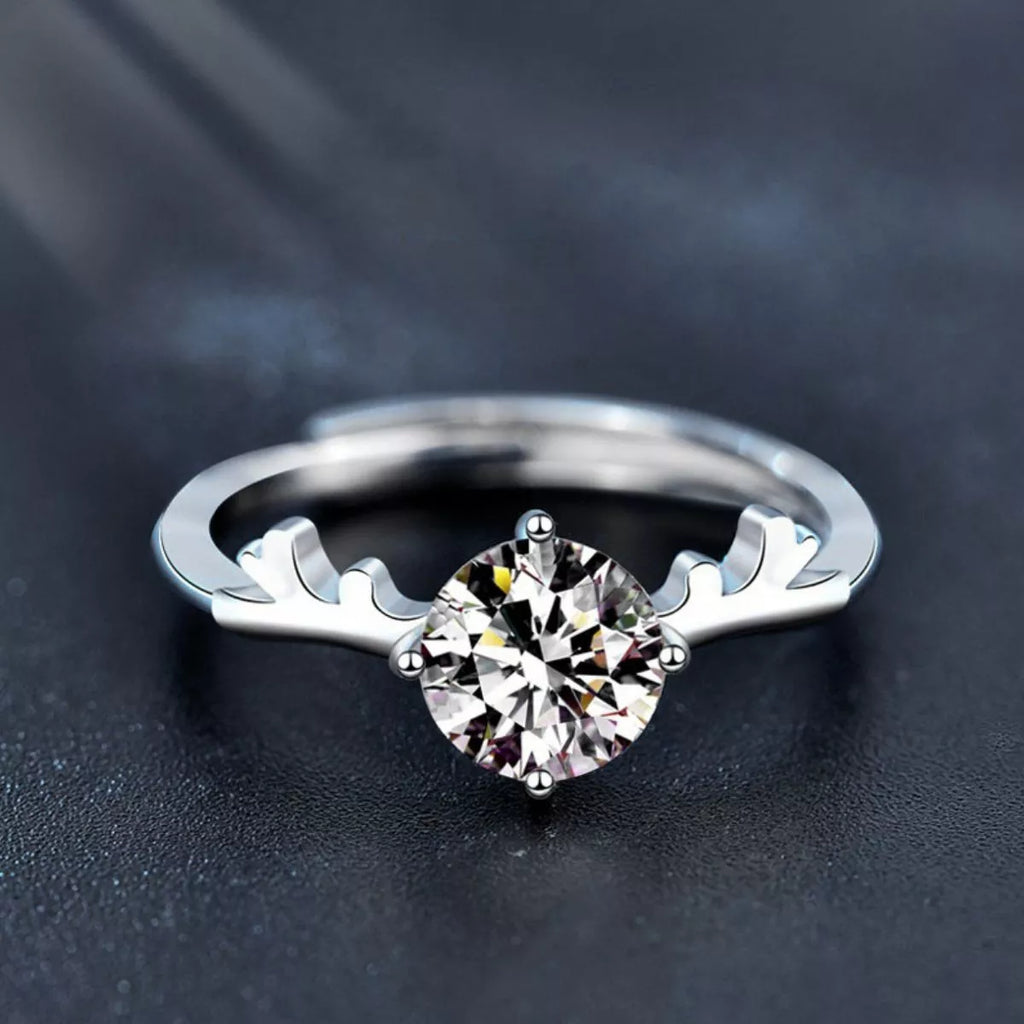 1 Carat 925 Sterling Silver Deer Antler Ring