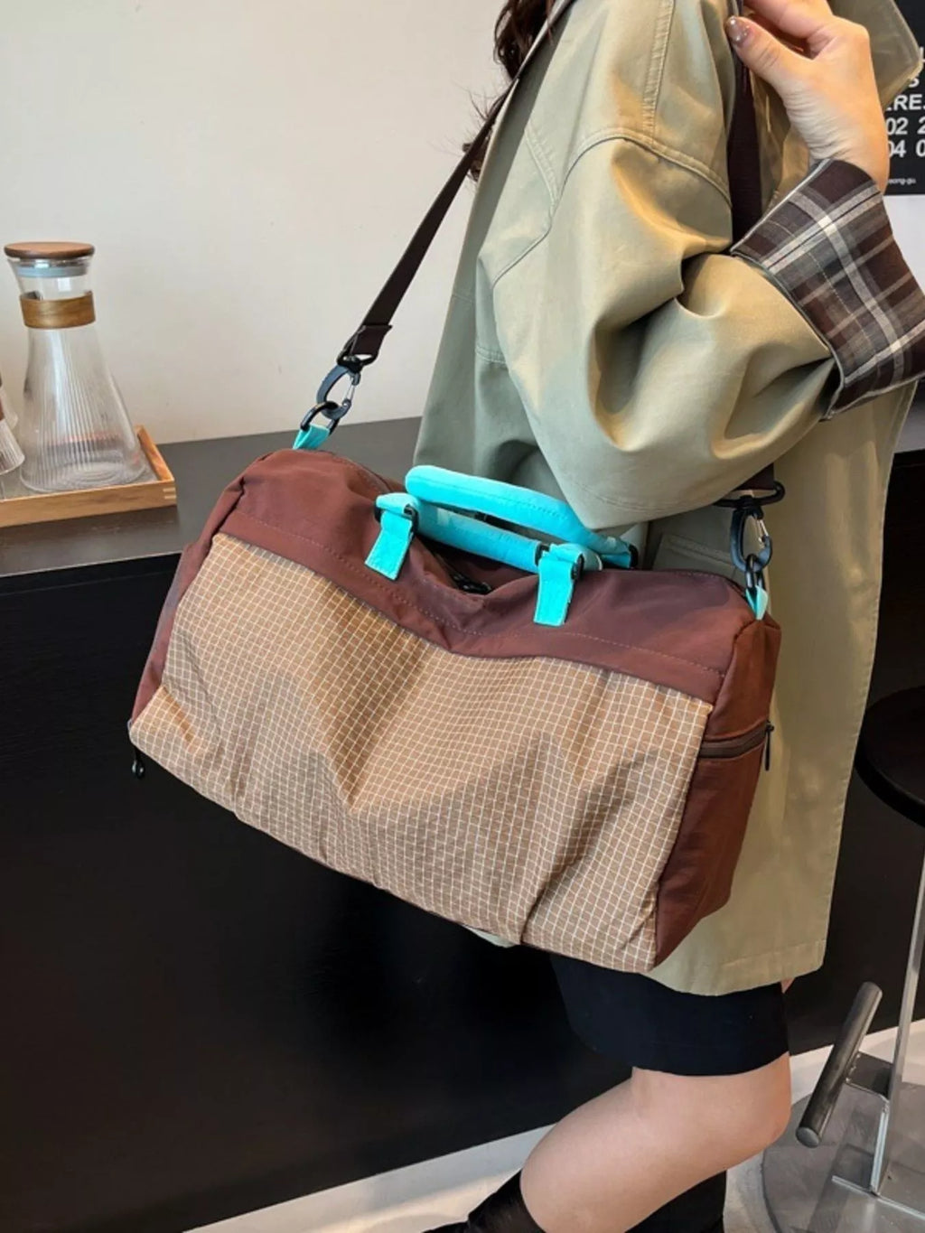 Plaid Oxford Sloth Travel Bag