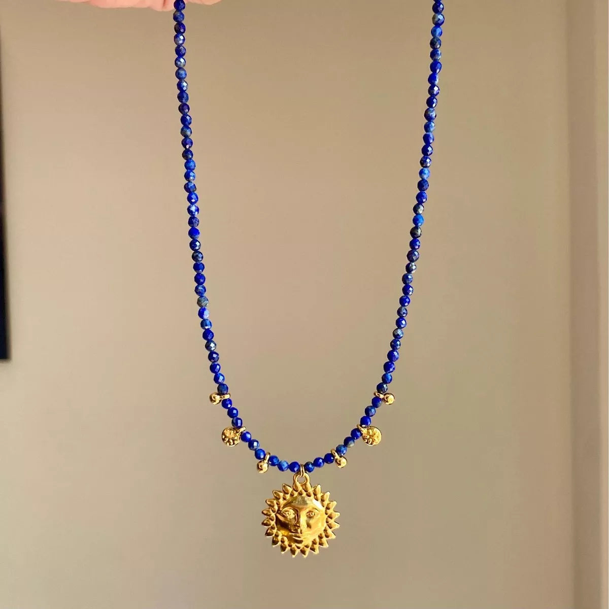 14K Gold-Plated Bead Sun Pendant Necklace