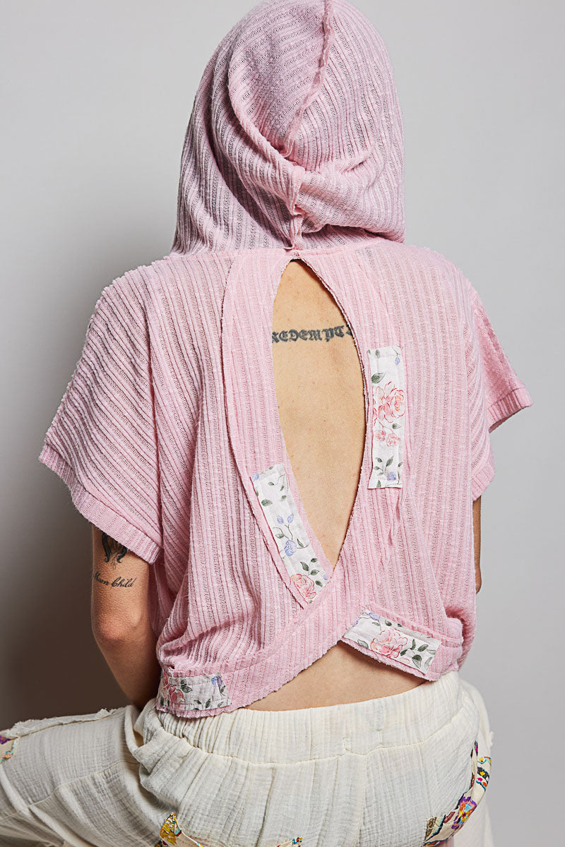 POL Short Sleeve Hooded Top with Back-Open Detail