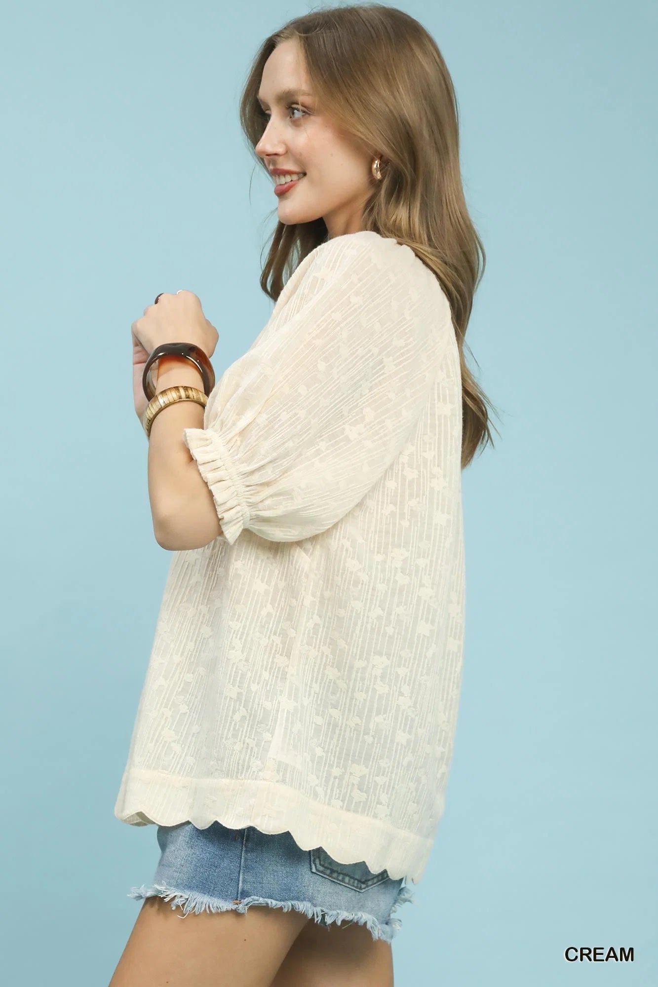 Umgee Textured Pintuck Blouse