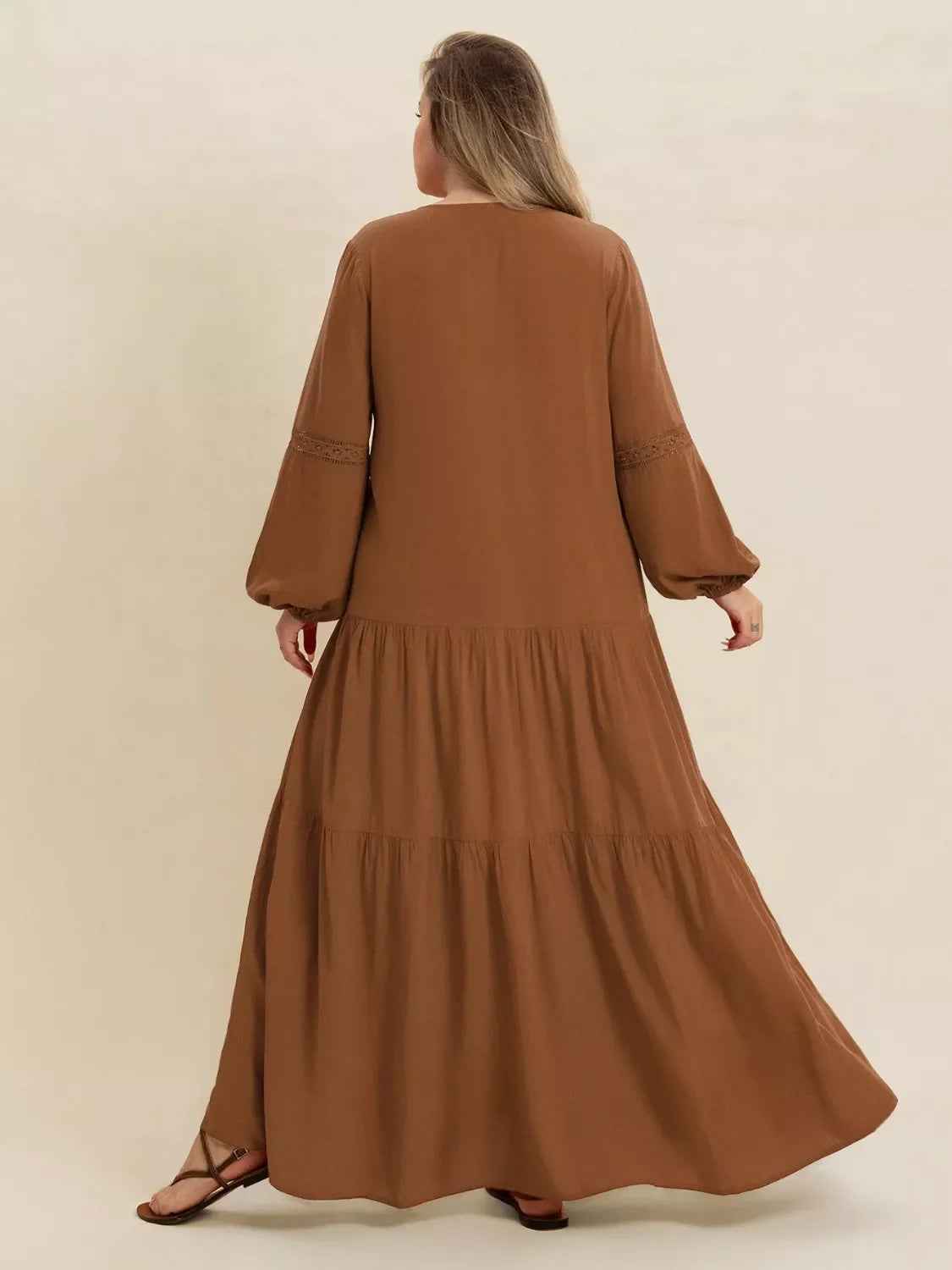 Plus Size Bohemian Tiered Maxi Dress with Balloon Sleeves